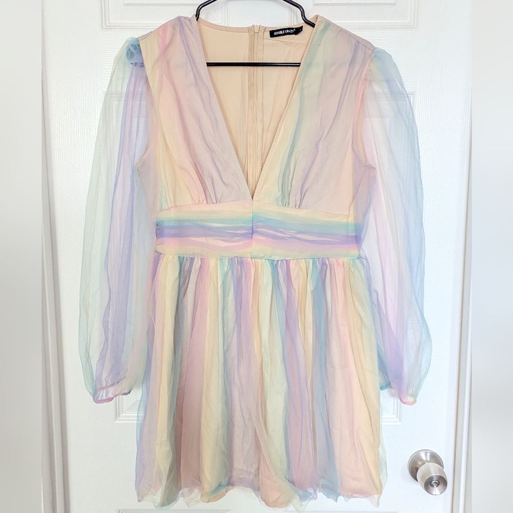 🥳3 for $20🥳 Double Crazy Women's Pastel Rainbow Sheer Dress